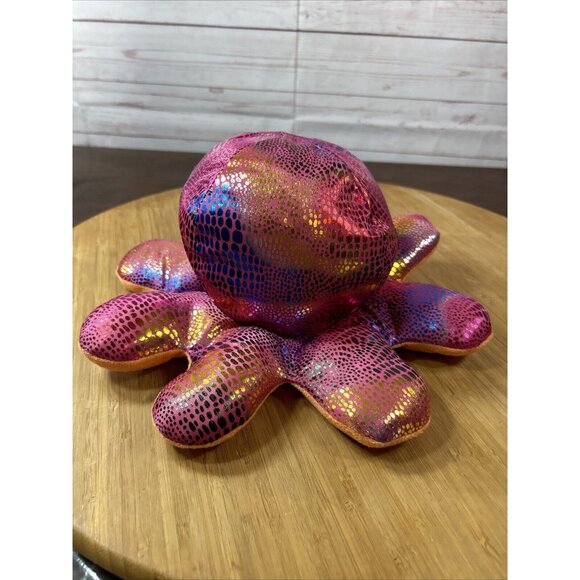 Goffa Octopus Plush Squishy Stuffed Animal Shiny Sparkly Pink & Orange 5” Toy - Picture 6 of 7